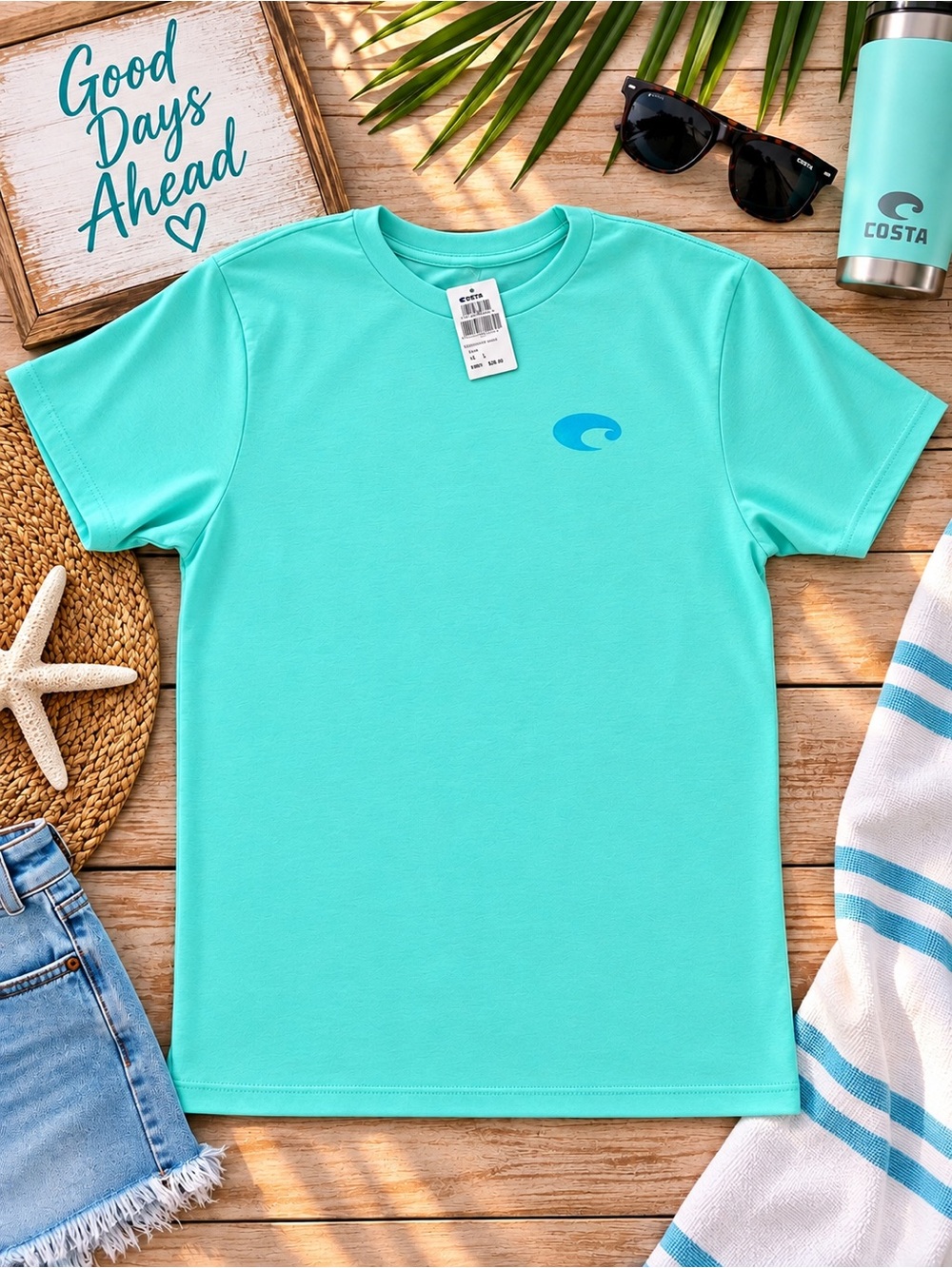 Costa Short-Sleeve Crew Tee in Aqua Blue